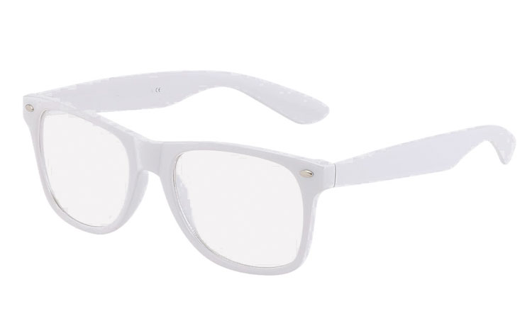 Witte bril met helder glas, wayfarer design - Design nr. 1017