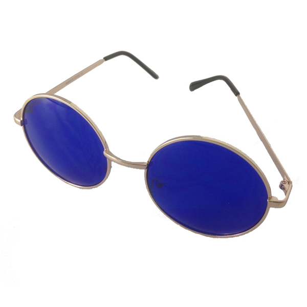 Grote Lennon zonnebril met blauwe glazen. 