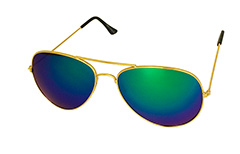 Goudkleurige pilotenbril met groenblauwe multi-gekleurde glazen. - Design nr. 3222